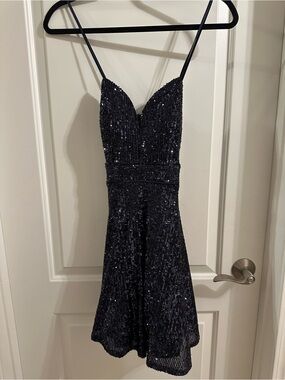 Midnight Doll Navy Sequin Party Dress Homcoming